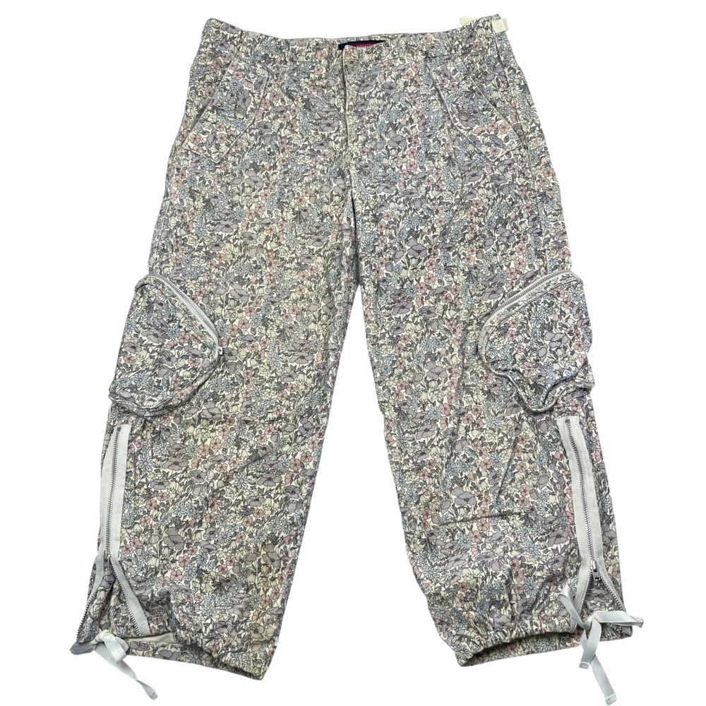 BCBG VTG Y2K Floral Corduroy Women's Cargo Crop Pants Sz 4 Streetwear Retro 90s